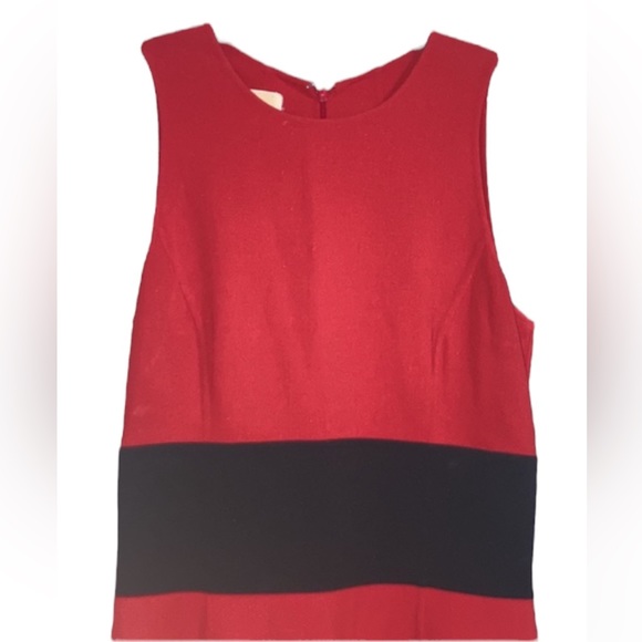 Michael Kors Red Virgin Wool Pencil Dress Black Waist Band Detail Back Slit - Picture 5 of 8